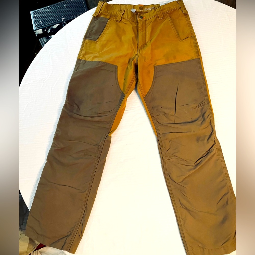 Men’s Brown Carhartt Heavy Duty Relaxed Fit Double Front Work Pants Size 34 x 32